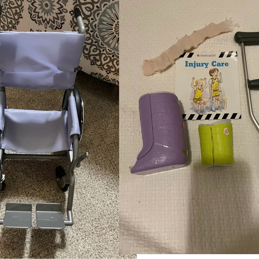 American Girl Doll feel better purple wheelchair with accessories 2004